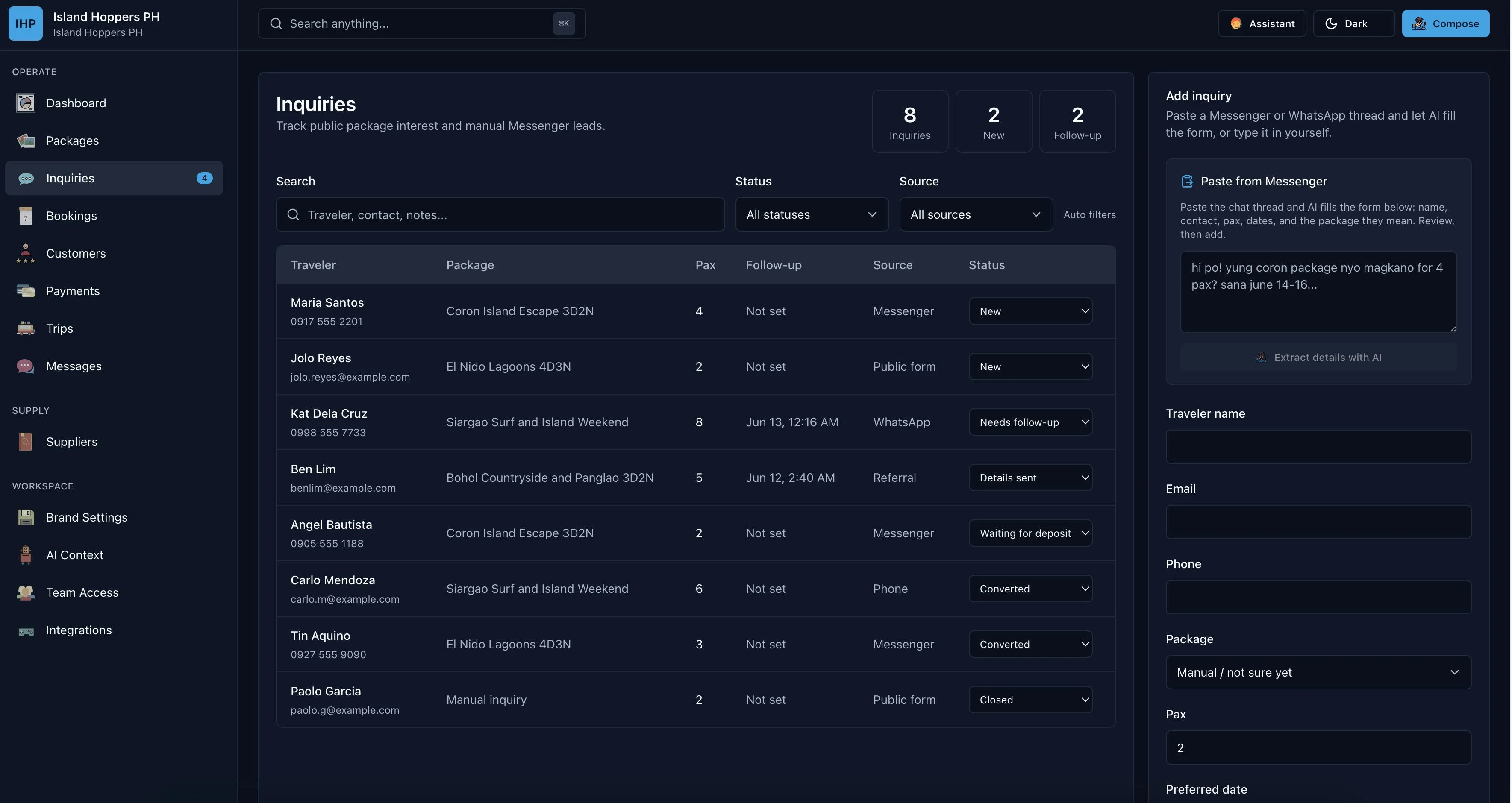 Every lead in one pipeline with status and next steps